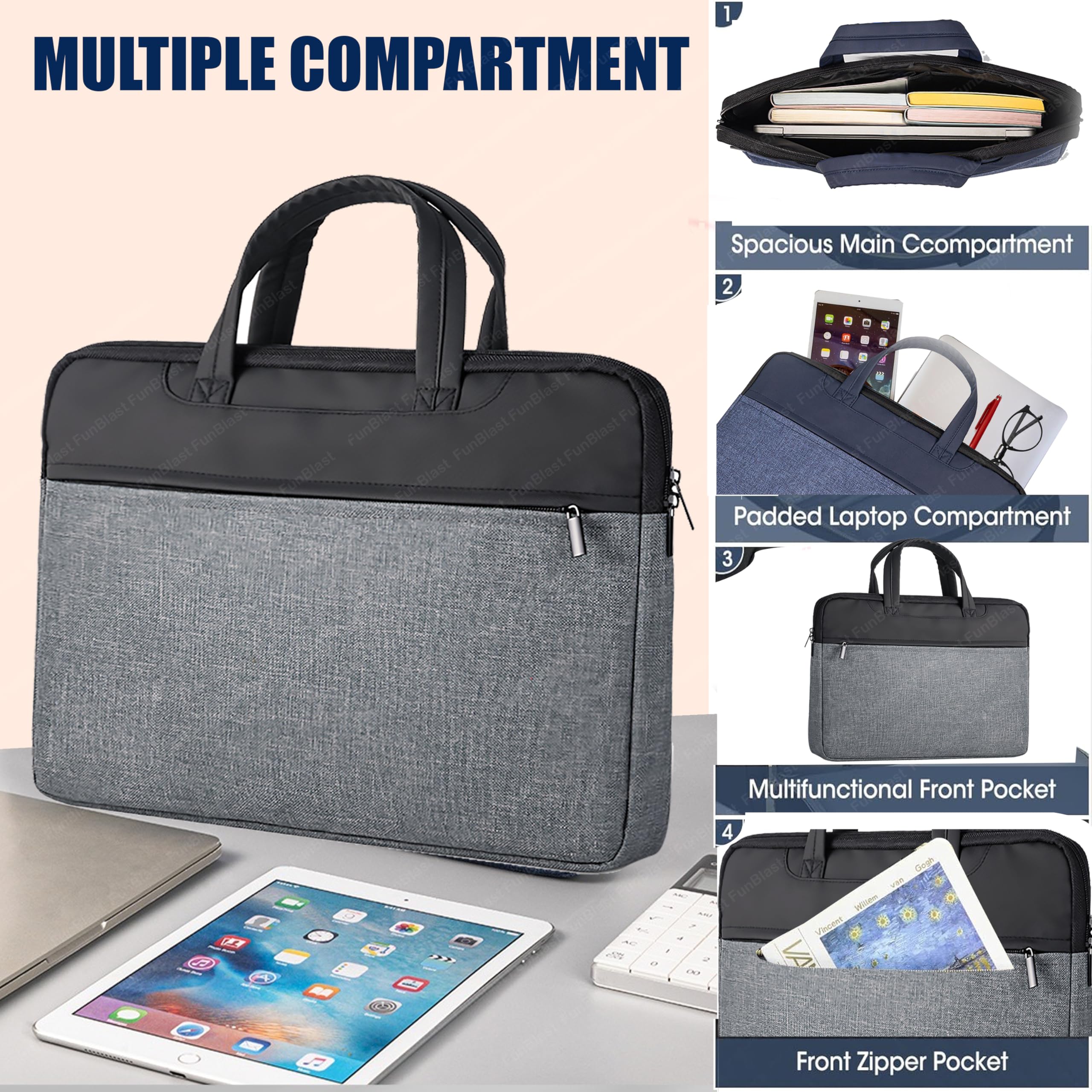 Laptop Bag with Hand Strap – Note Book Bag, Laptop Carry Bag, Multipurpose Messenger Bag for Men, Women and College Students