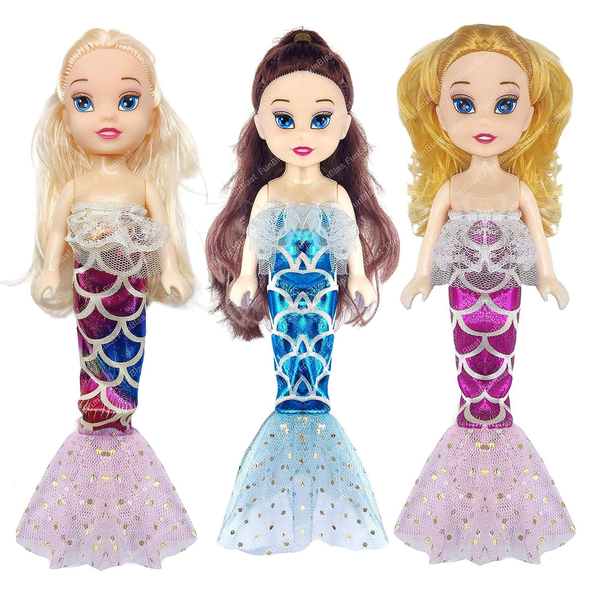 Mermaid Doll Toys for Kids (Pack of 3 Pcs)- Doll Set for Girls- 20 CM Cute Realistic Dolls for Girls, Cute Dolls for Girls, Doll Toys for Kids (3 Pcs) (Dress Color May Vary)