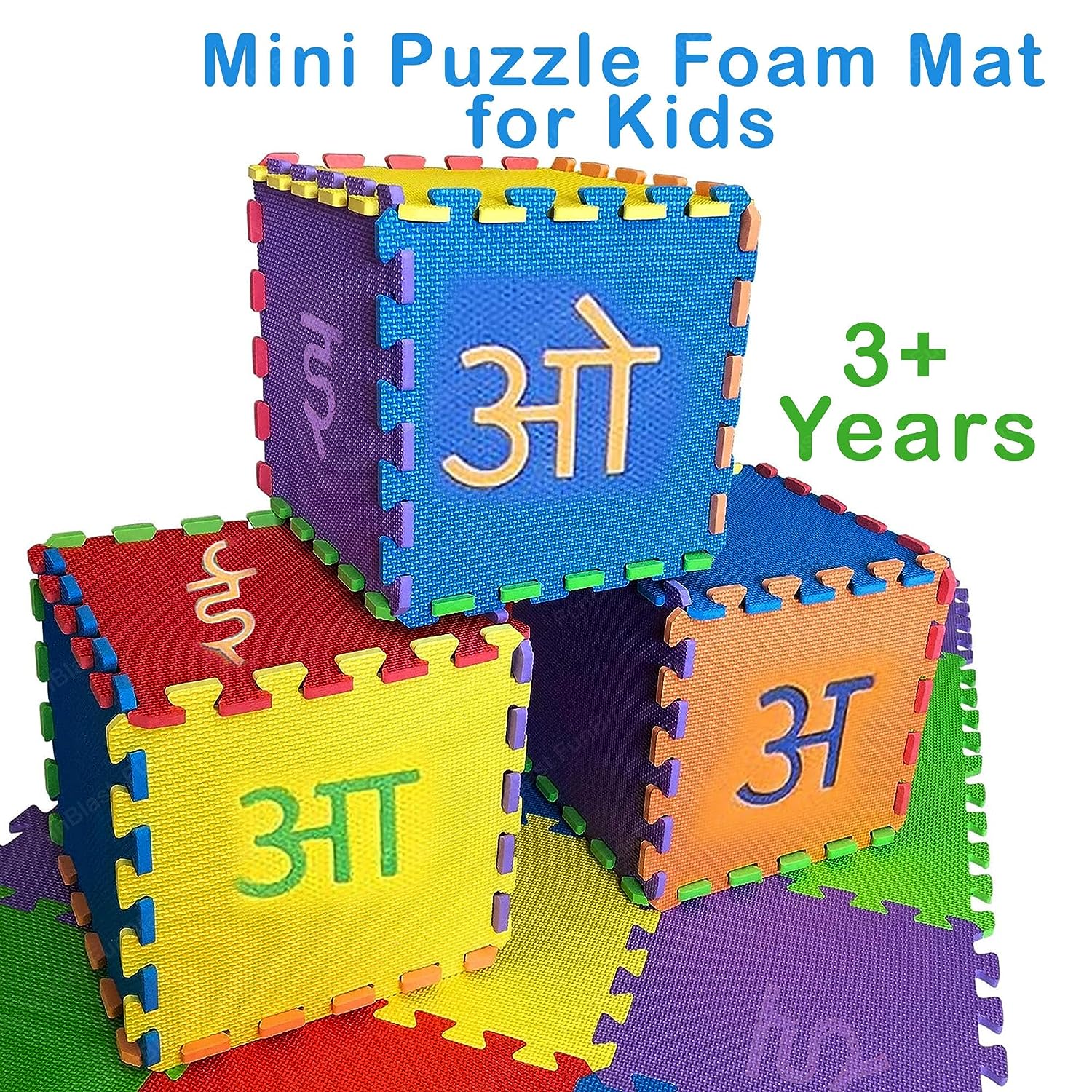 48 Pieces Hindi Varnmala Mini Puzzle Foam Mat for Kids, Interlocking Hindi Alphabet Puzzle for Kids