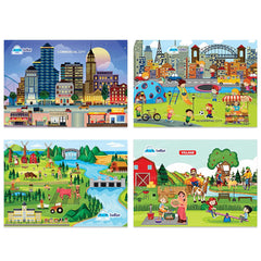 Jigsaw  Puzzles for Kids, Village, City, Farming and Commercial City Lifestyle Jigsaw Puzzle for Kids of Age 3-5 Years, Set of 4-96 Pcs Puzzle (Multicolor, Size 30X22 CM)