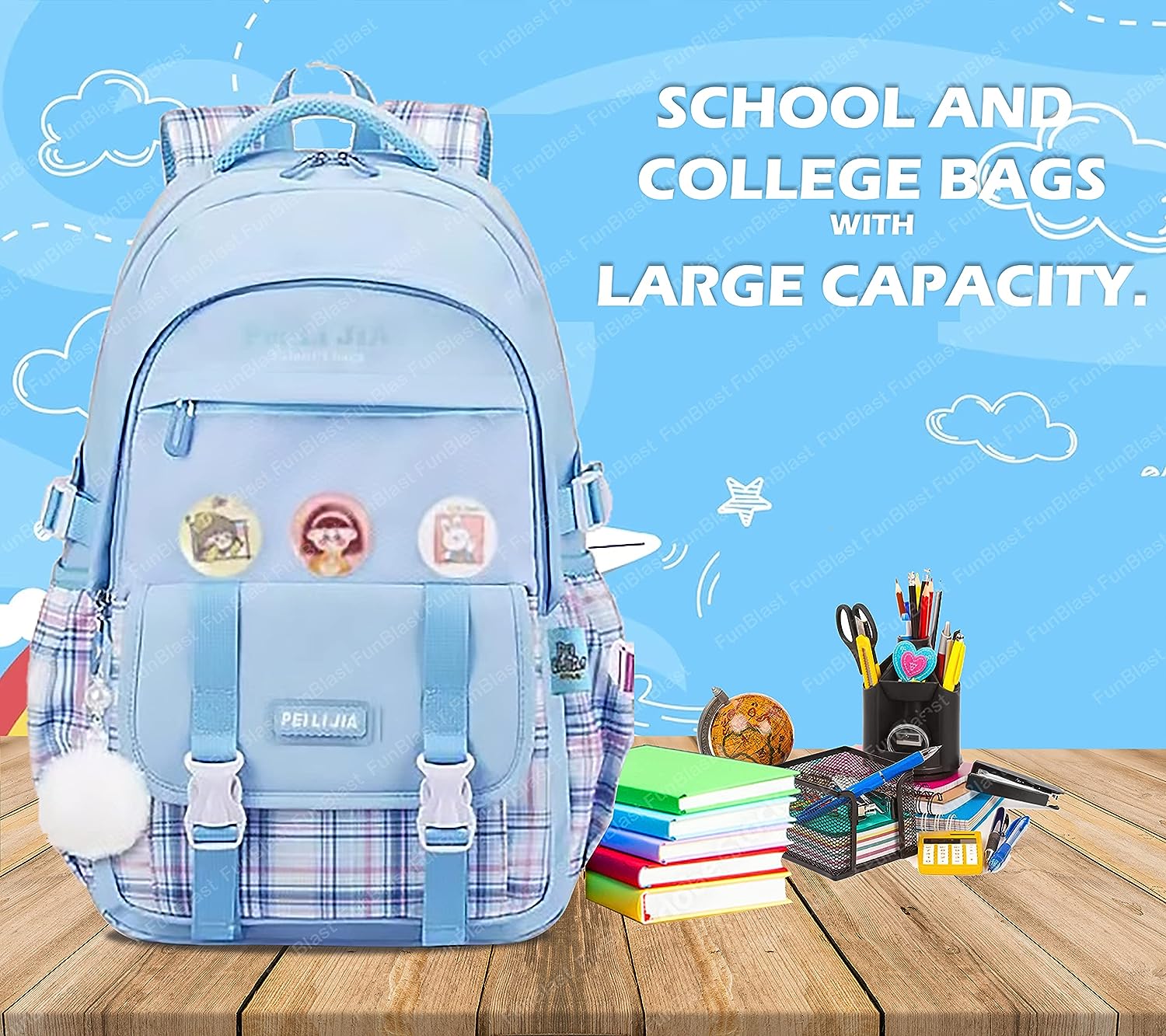 School Bags for Boys, Lightweight School and College Bags, Multipurpose Large Capacity Bag for Boys Girls Kids, Travel Bag, Picnic Bag (46 X 34 X 20 CM)