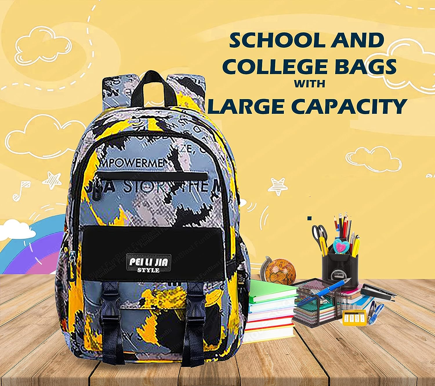 School Bags for Boys, Lightweight School and College Bags, Multipurpose Large Capacity Bag for Boys Girls Kids, Travel Bag, Picnic Bag (46 X 34 X 20 CM)