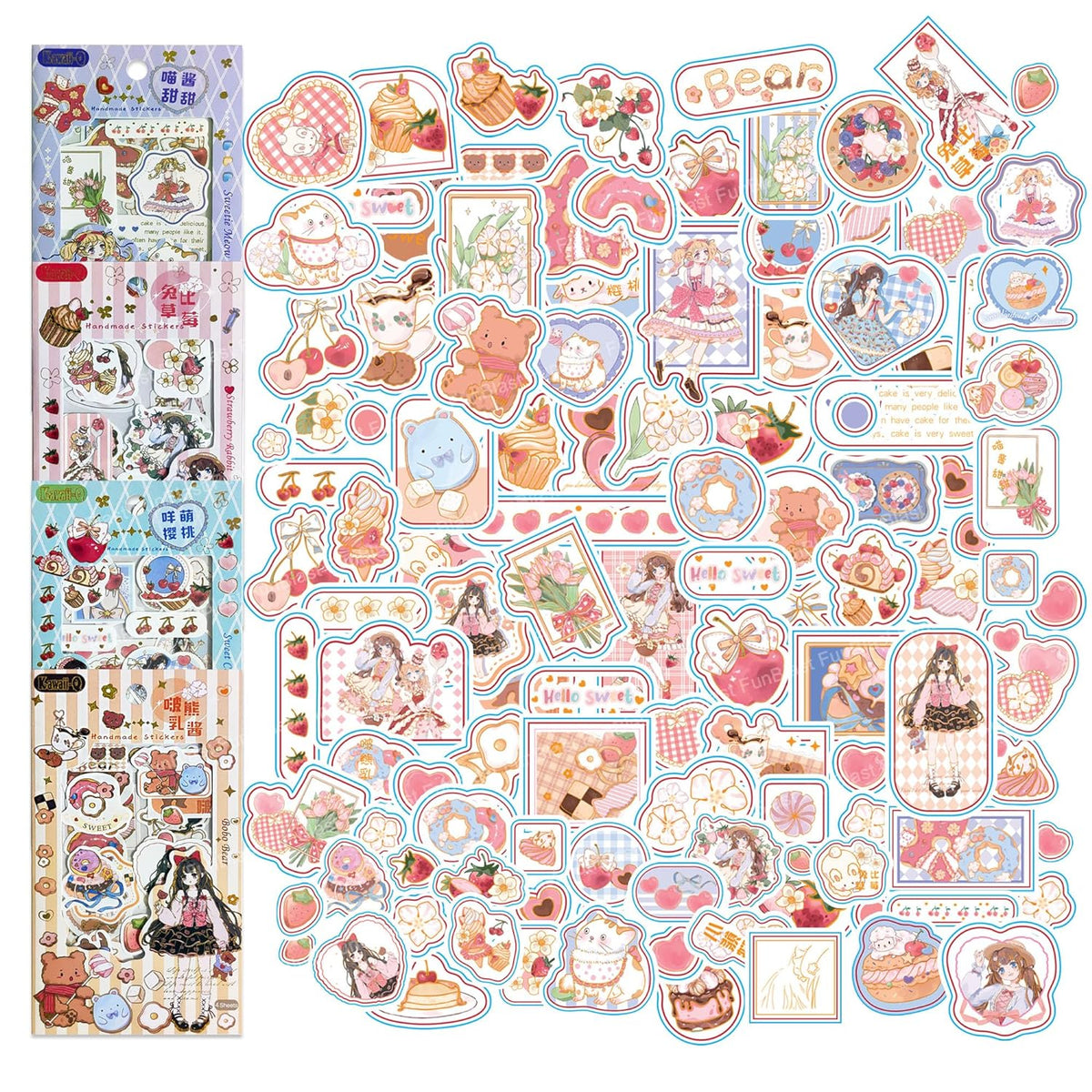 Kawaii Stickers Set – 16 Sheet (100+ Pcs) DIY 3D Stickers for Girls, Aesthetic Sticker, Stickers for Journaling, Scrapbooking, Cute Stickers Set (BoboBear-4X4=16Sheet)