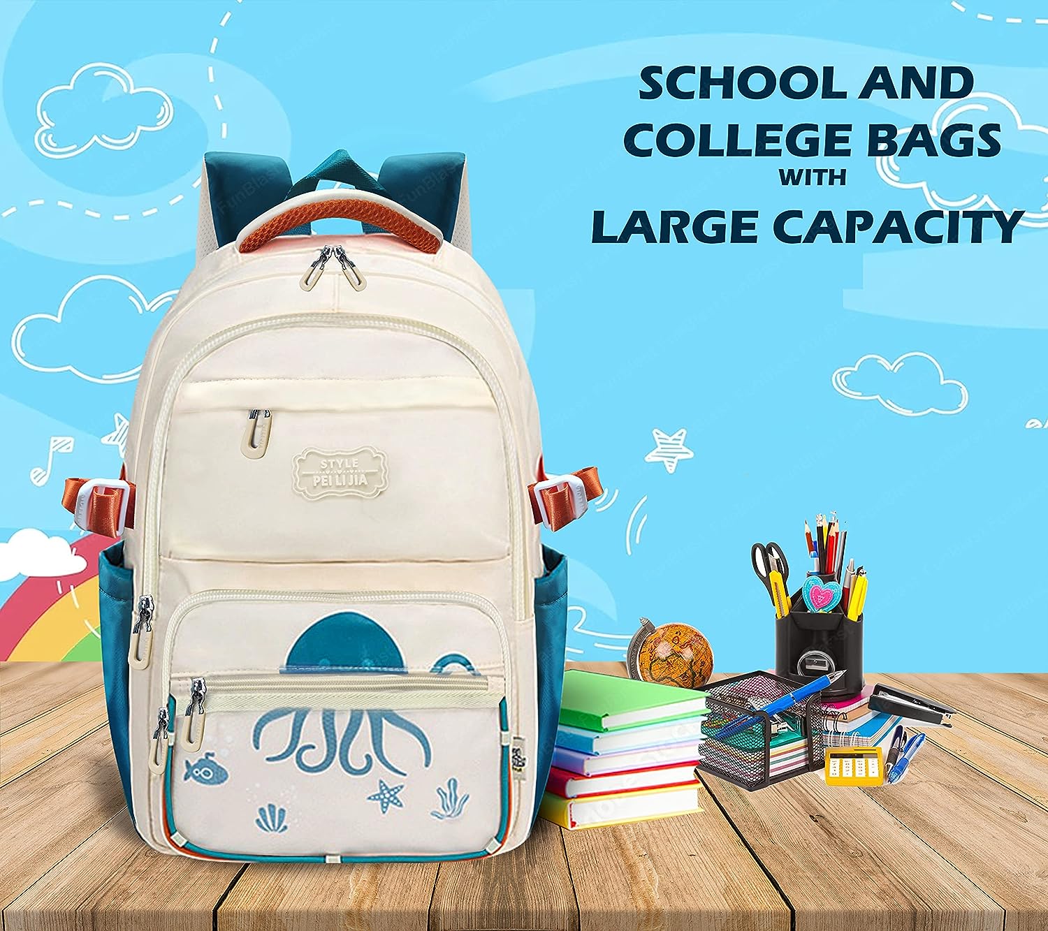 School Bag - School Backpack, College Backpack, Travel Backpack, Office Backpack, Multipurpose Bag for Kids, Casual Bagpack, Picnic Bag for Boys & Girls (46 X 34 X 20 CM)