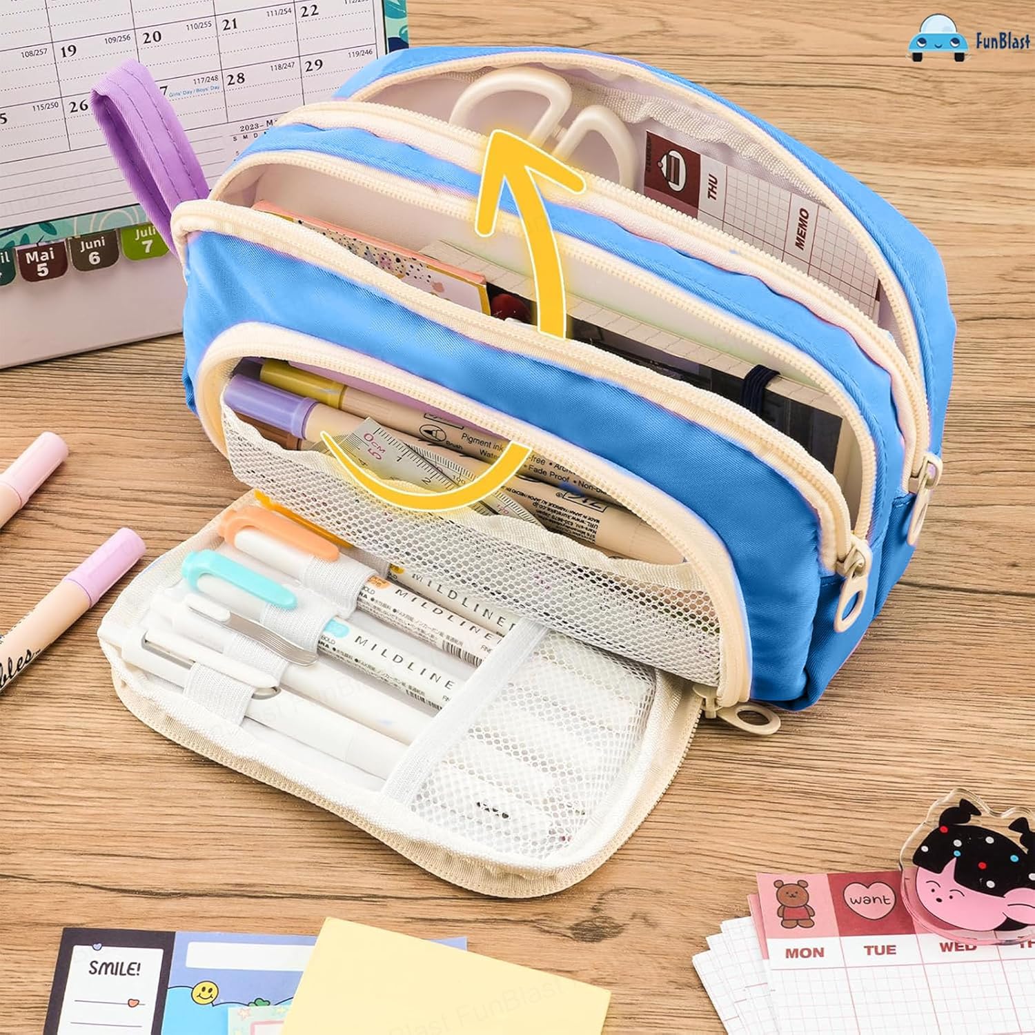 Multiple Compartment Portable Stationary Organizer Bag for Kids (Blue)