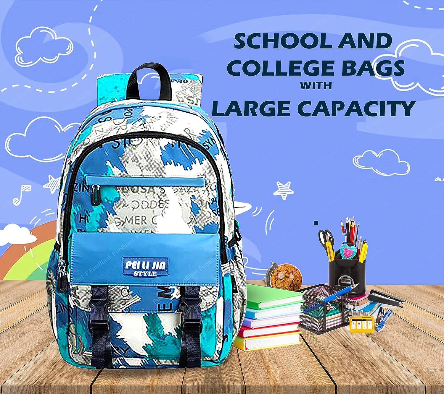 School Bags for Boys, Lightweight School and College Bags, Multipurpose Large Capacity Bag for Boys Girls Kids, Travel Bag, Picnic Bag (46 X 34 X 20 CM)