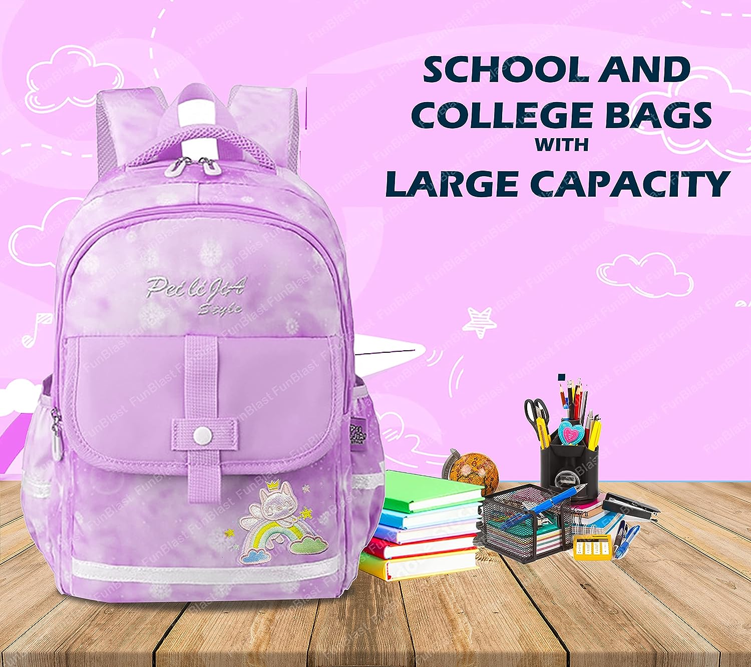 Unicorn Backpack for Children - School Bag for Student, School and College Bags, Lightweight Large Capacity Bag for Boys Girls Kids, Travel Bag, Picnic Bag (42 X 29 X 18 CM)