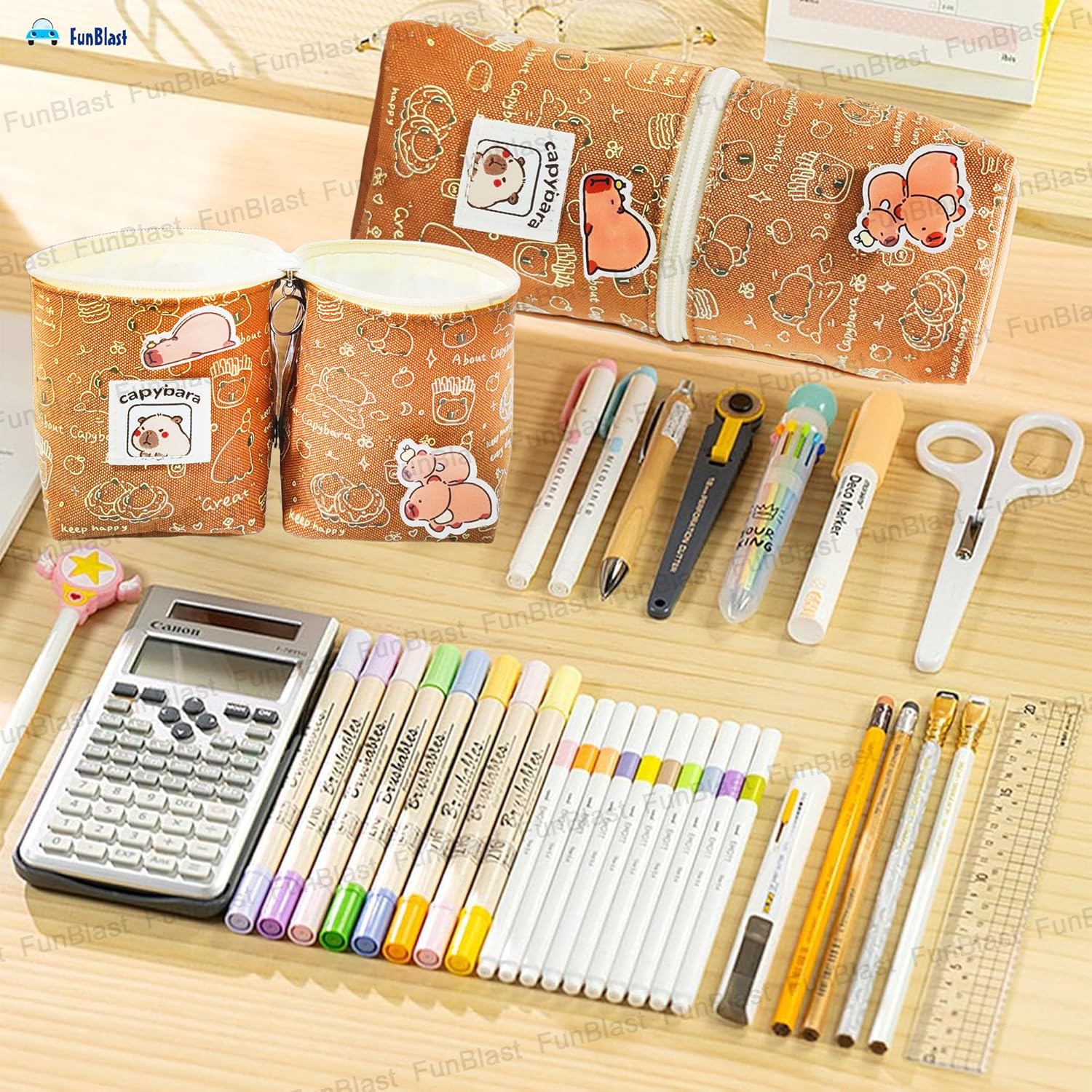 Korean Boba Pop Up Stationery Organizer Pouch for Kids (Brown)