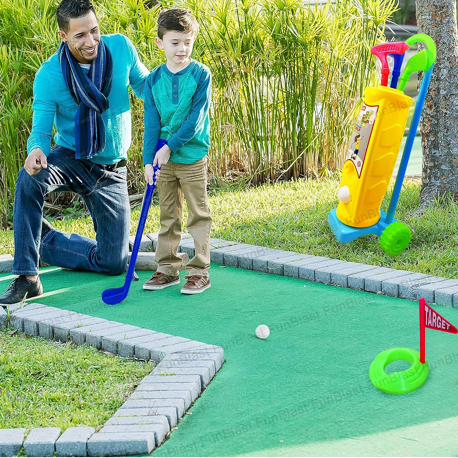 Golf Set for Kids - Portable Golf Accessories Kit with 3 Golf Sticks, 2 Balls, Platform Cup & Flag for 3+ Years Kids, Children, Boys, Girls