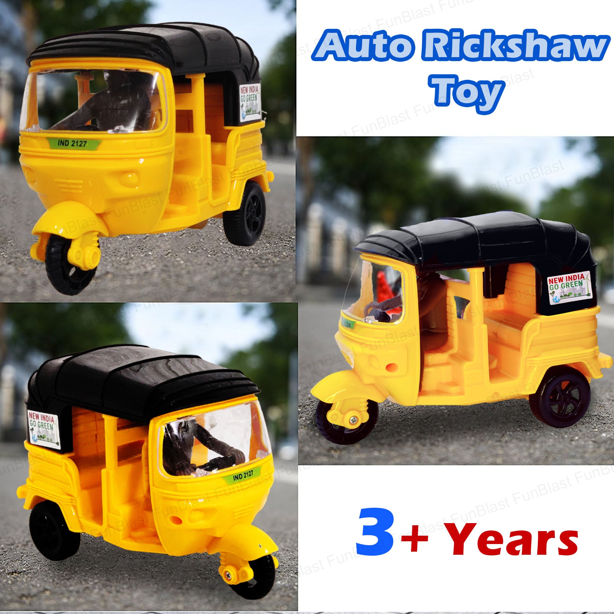 Auto Rickshaw Toys, Bump & Go Auto Rickshaw Toy for Kids, Toy Vehicles for Kids - Pack of 1 Pcs (Black Color)