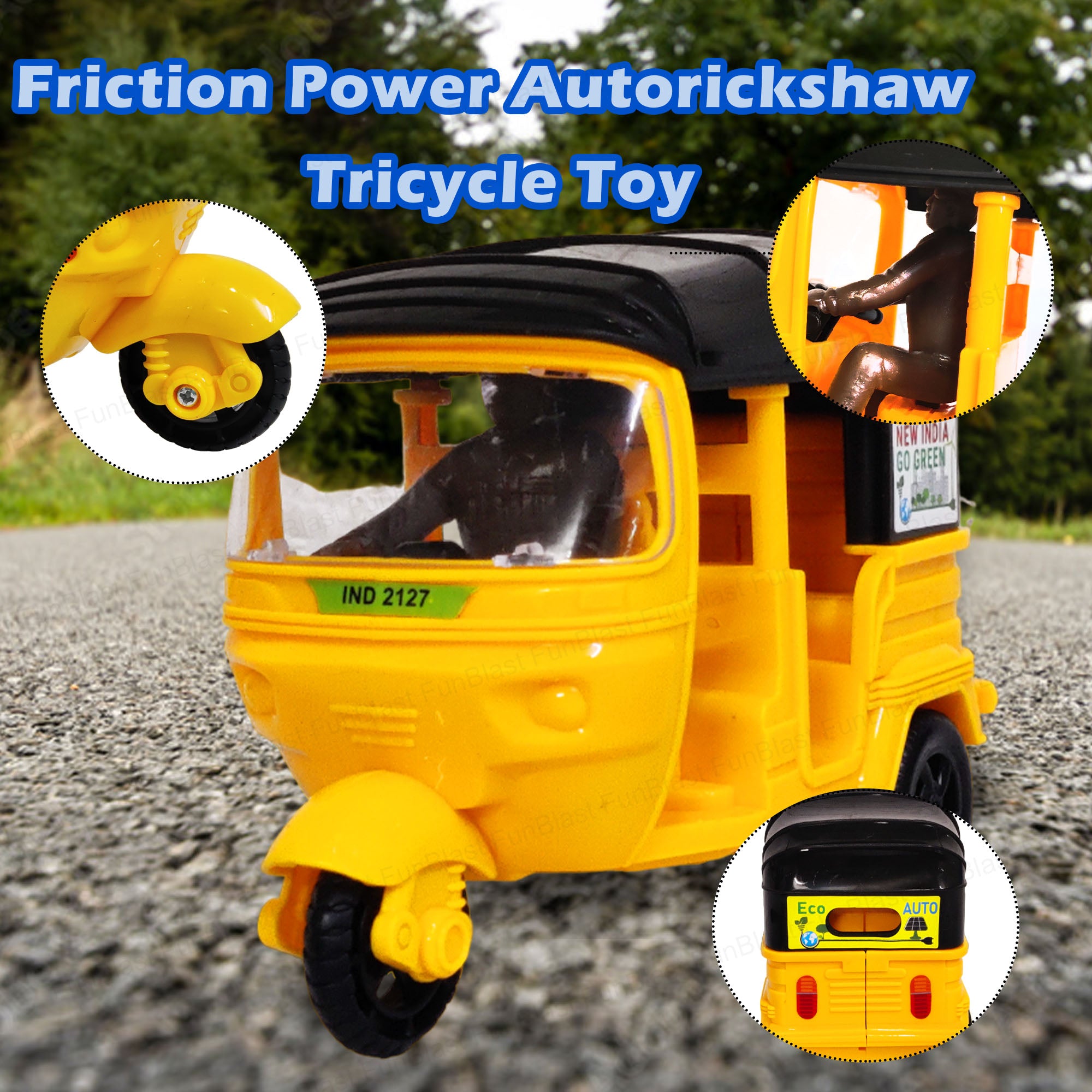 Auto Rickshaw Toys, Bump & Go Auto Rickshaw Toy for Kids, Toy Vehicles for Kids - Pack of 1 Pcs (Black Color)