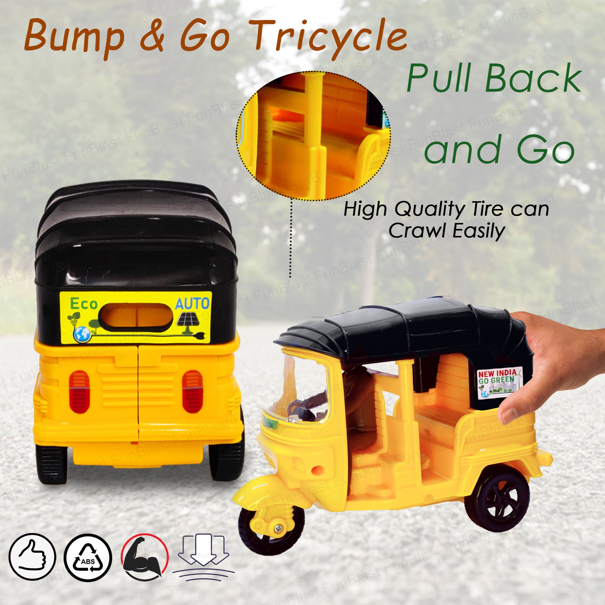 Auto Rickshaw Toys, Bump & Go Auto Rickshaw Toy for Kids, Toy Vehicles for Kids - Pack of 1 Pcs (Black Color)